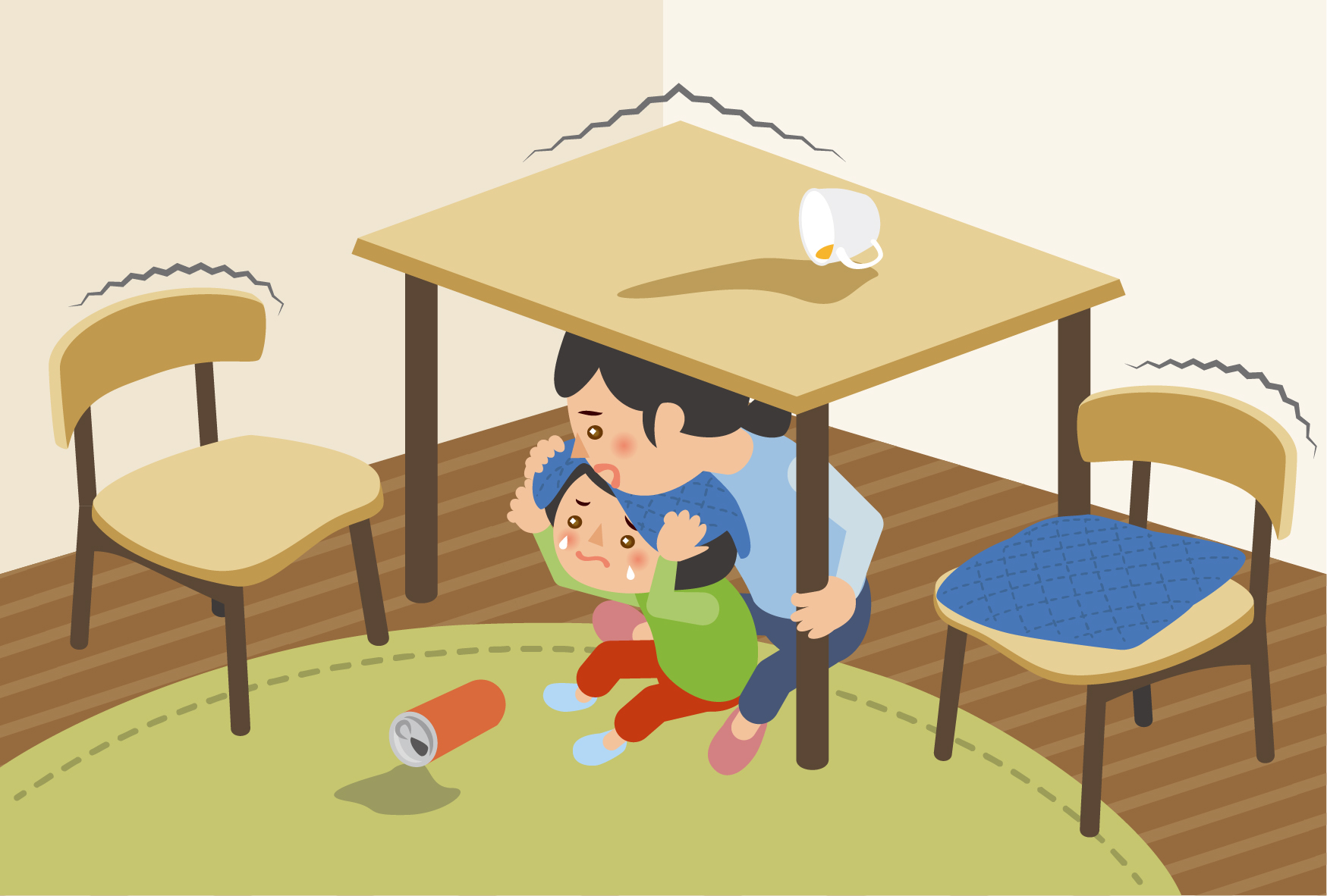 地震が起きたら_1テーブルの下へ