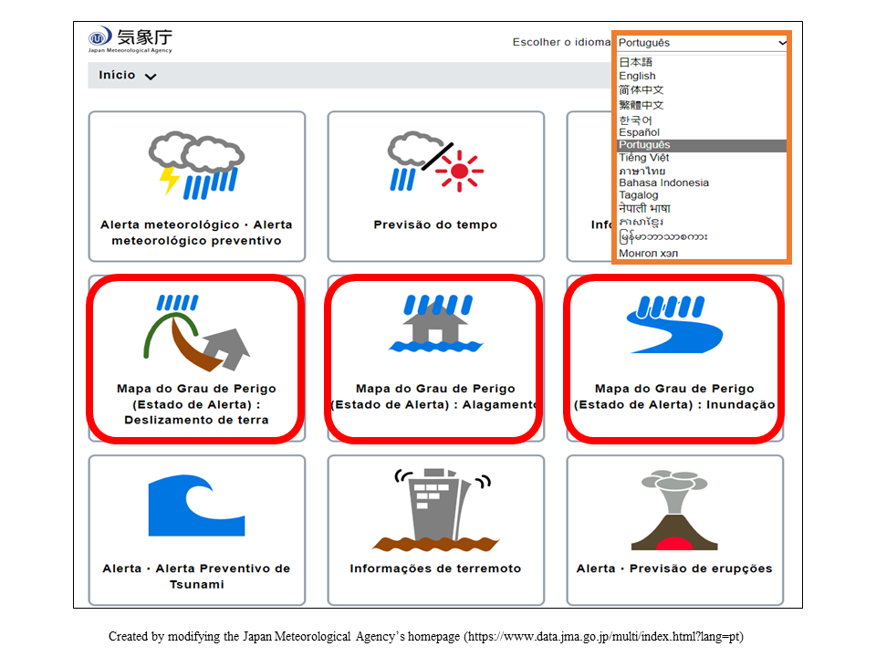 Página da Agência de Meteorologia do Japão Estado de Alerta