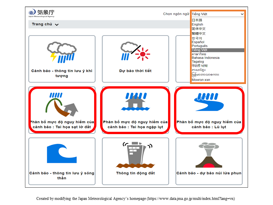 Website của Cơ quan Khí tượng phân bố mực độ nguy hiểm của cảnh báo